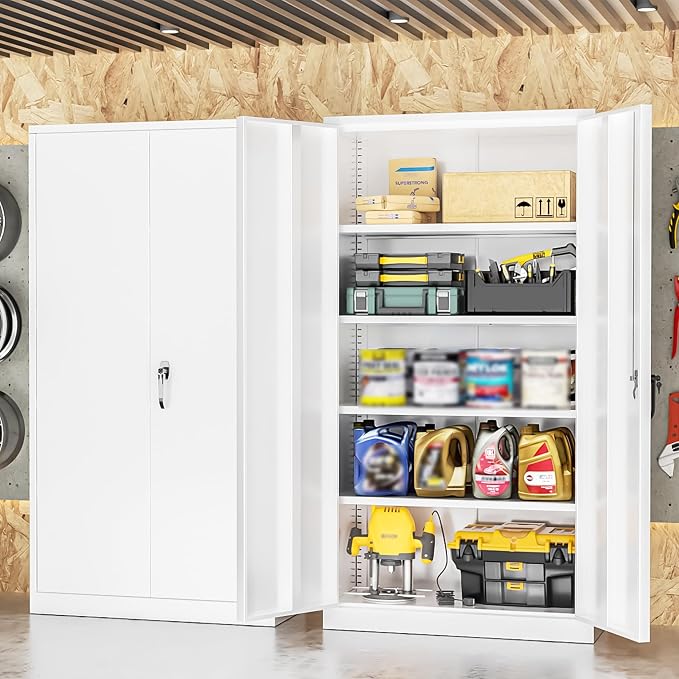 INTERGREAT Metal Lockable Storage Cabinet, 72” H Storage Cabinet with 2 Doors and 4 Adjustable Shelves for Office, Home, Garage, Pantry (Assembly Required, 18”D, White)