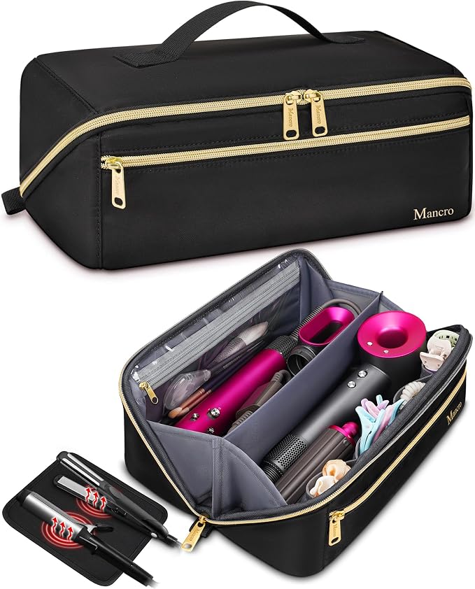 Mancro Hair Tools Travel Bag Compatible with Shark Flex Fusion, XL | Wide-open Hot Hair Tool Organizer with Separate Heat Resistant Mat, Hair Accessories Organizer for Straightener, Curling Iron