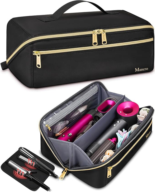 Mancro Hair Tools Travel Bag Compatible with Shark Flex Fusion, XL | Wide-open Hot Hair Tool Organizer with Separate Heat Resistant Mat, Hair Accessories Organizer for Straightener, Curling Iron