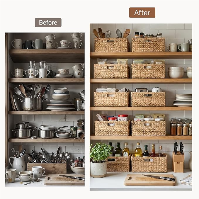 StorageWorks Extra Large Wicker Baskets for Organizing, Water Hyacinth Storage Basket with Built-in Handles, 1 Pack