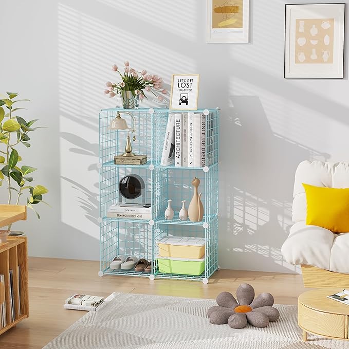 C&AHOME Wire Cube Storage, 6 - Cube Organizer Metal C Grids Units, Blue | Modular Shelves Units, Closet Organizer, Storage Bins Shelving, Ideal for Home, Office, Living Room