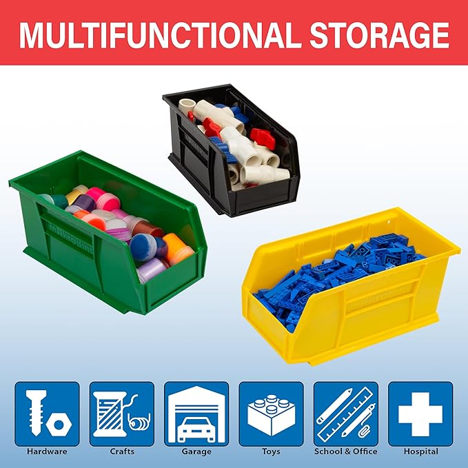 Akro-Mils 30230 AkroBins Plastic Storage Bins, 11"x5"x5", Yellow, 12-Pack | Space-Saving Stackable Bins for Garage, Pantry, Craft Organization