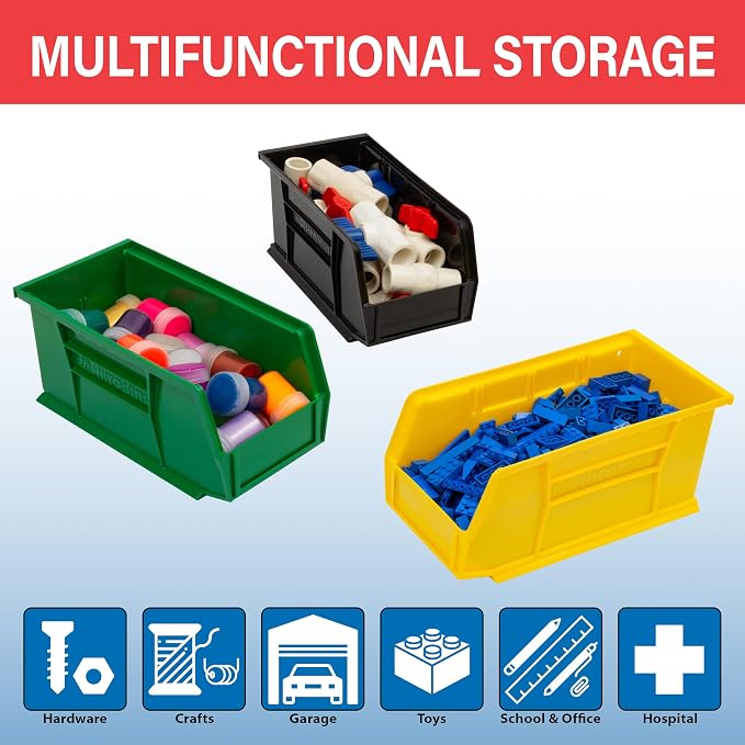 Akro-Mils 30230 AkroBins Plastic Storage Bins, Space-Saving Stackable Bins for Garage, Pantry, Craft Organization, 10.5 "L x 5.5 "W x 5"H, Blue, 12-Pack