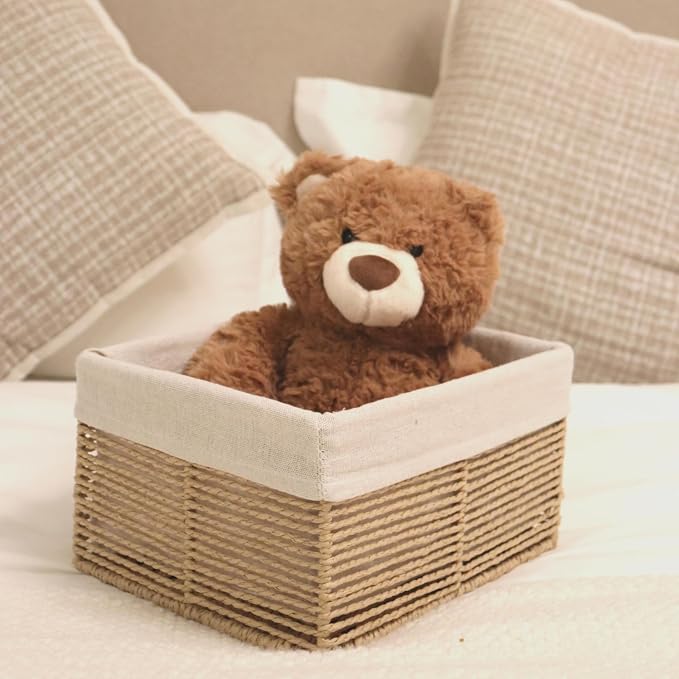 GYASVWU Hand-Woven Paper Rope Storage Baskets,Rectangular Wicker Baskets for Organizing,Decorative Woven Basket for Storage,Shelf Basket for Living Room,Storage Baskets for Pantry (Beige - Large)