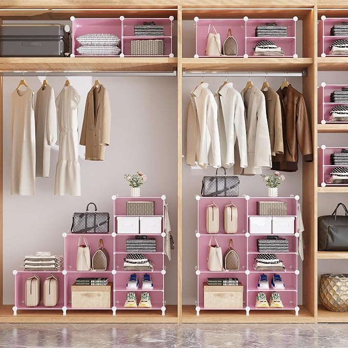 AWTATOS 6 Cube Closet Organizer Storage Shelves, Pink | Portable Closet Clothes Organizers Storage Shelf DIY Stackable Cubby Shelving for Closet Bedroom Living Room Office