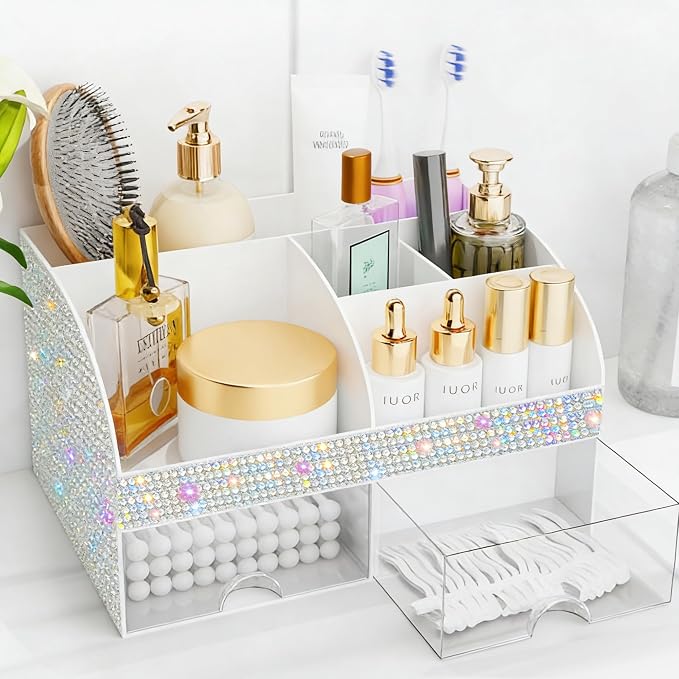 COMFYROOM Makeup Organizer, Bathroom Organizer (Bling White)