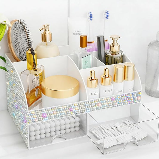 COMFYROOM Makeup Organizer, Bathroom Organizer (Bling White)