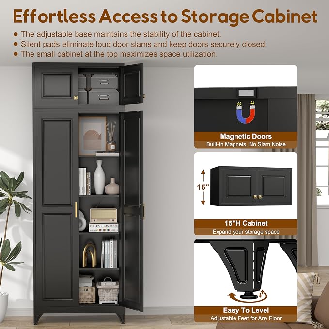 UNICOLY 90.8" Kitchen Pantry Cabinet, Metal Storage Cabinet with 4 Shelves | Tall Storage Cabinet with Doors and Shelves,Freestanding Cupboardfor Kitchen, Living Room, Dinning Room, Assembly Required