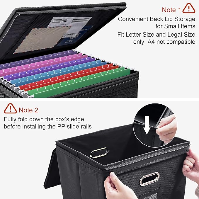 8 Pack File Organizer Boxes with Lids, Collapsible Document Storage Bin with Mesh Pockets & Zipper, Fits Letter/Legal Size Folders for Home Office Classroom Organization (Black, No Folders)