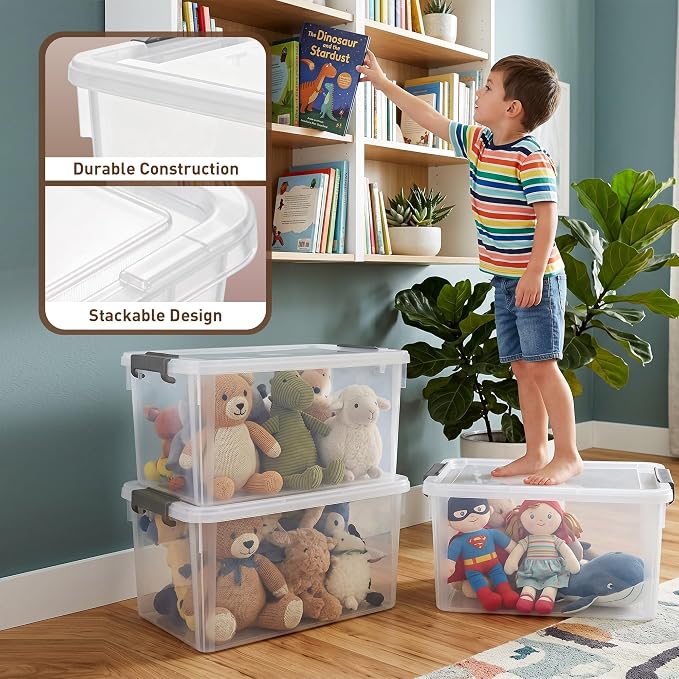 Citylife 32 QT Plastic Storage Bins with Latching Lids Stackable Storage Containers for Organizing Large Clear Storage Box for Garage, Closet, Classroom, Kitchen, 2 Packs