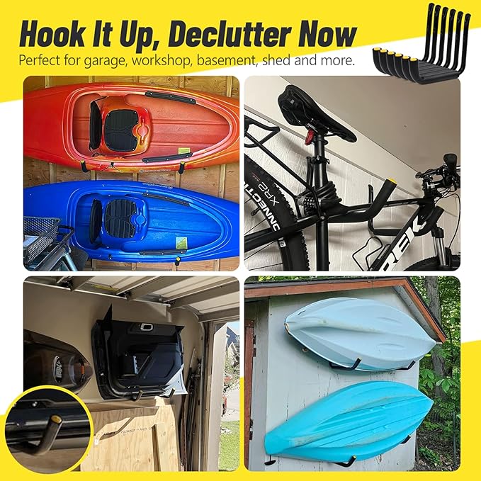 GEEDAR Heavy Duty Garage Storage Hooks -120 LB Capacity, 4packs, 15" Wall Mounted Rack for Hanging Kayak, Paddle Board, Ladders, Bikes Enforced Kayak Storage Hanger