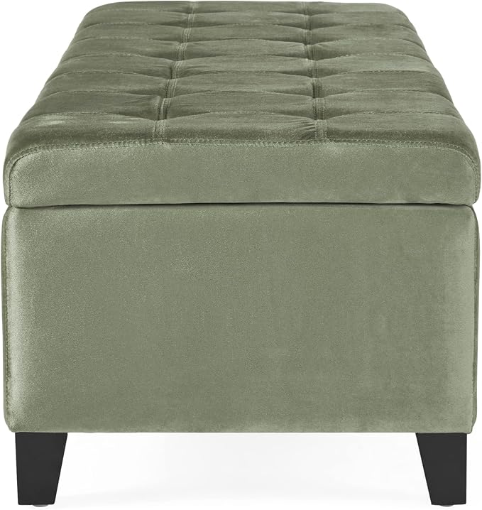 Upholstered Storage Ottoman Bench, End of Bed Bench with Storage Chest, Foldable Foot Rest with Legs for Living Room, Bedroom, Entryway, Dark Gray (Pale Green)