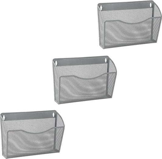 EASEPRES 3 Single Pocket Mesh Hanging File Organizer, Vertical Wall Mounted Magazine File Holder, Mount Basket Mail Paper Document Folder Organizing for Office, Home and School, Gray