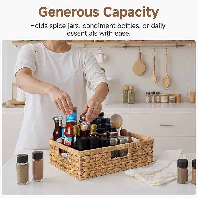 StorageWorks Pantry Baskets, Wicker Storage Baskets for Organizing, Shelves, Pantry Organizers and Storage, Water Hyacinth, 15¼"L x 11¾"W x 4 ¾"H