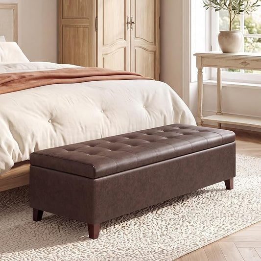 Joveco 51 Inch Storage Bench,Leather Tufted Storage Ottoman with Legs | Safety Hinges,Wooden Legs,End of Bed,Bedroom,Living Room,Entryway