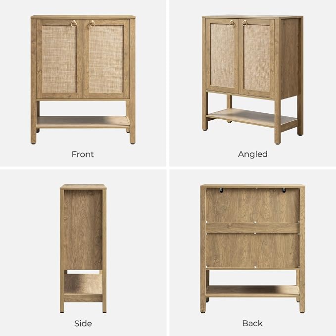 SICOTAS Rattan Shoe Storage Cabinet with Storage 5 Tier Shoe Organizer | Farmhouse Boho Shoe Cabinet with Shelves & Doors, Tall Shoe Rack Cabinet for Entryway, Living Room, Closet (Carbon Cherry)