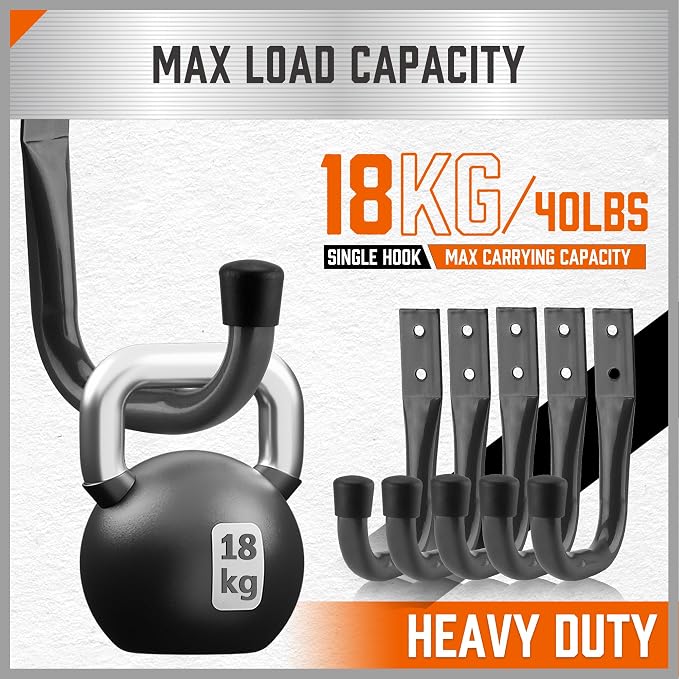 HORUSDY 6-Pack Heavy Duty Metal Wall Hooks, Large Garage Storage & Organization Hooks for Tools, Extension Cords, Ladders, and Bags, Wall Mount J Hooks for Indoor Outdoor Use, Gray