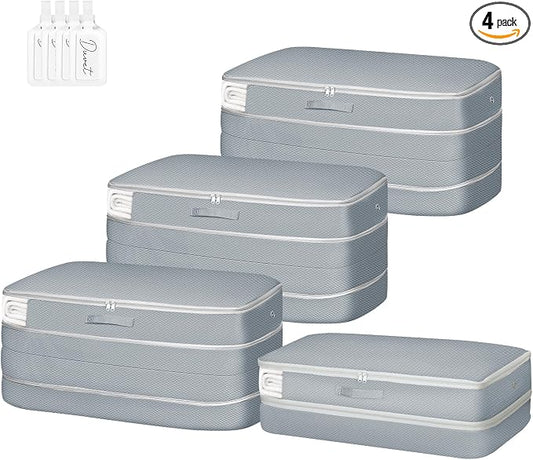 Comforter Storage Bag - Large Capacity Bedding Storage Bags Ultra Space Saving Self Compression Organizer, Washable Compression Bags for Storage Comforter Blanket Duvet Pillow, 4-Pack, Grey