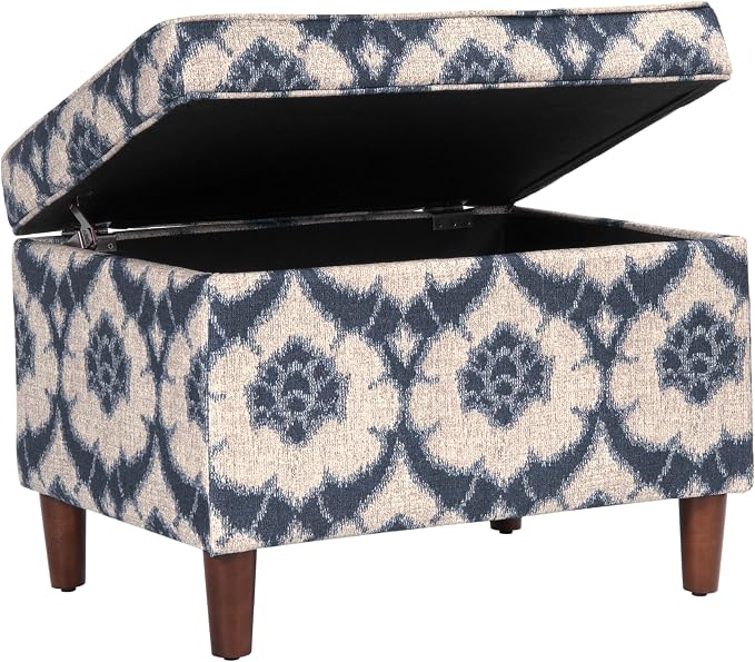 Spatial Order 24" Dinah Collection Storage Ottoman - Blue Medallion Print