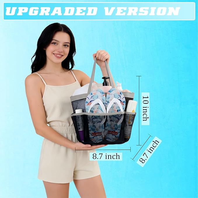 Mesh Shower Caddy Portable - 9 Pockets for College Dorm Room Essential | Large Capacity Mesh Shower Caddy with 9 Pockets, Portable Hanging Toiletry Bag for College Dorm, Gym, Camping and Beach