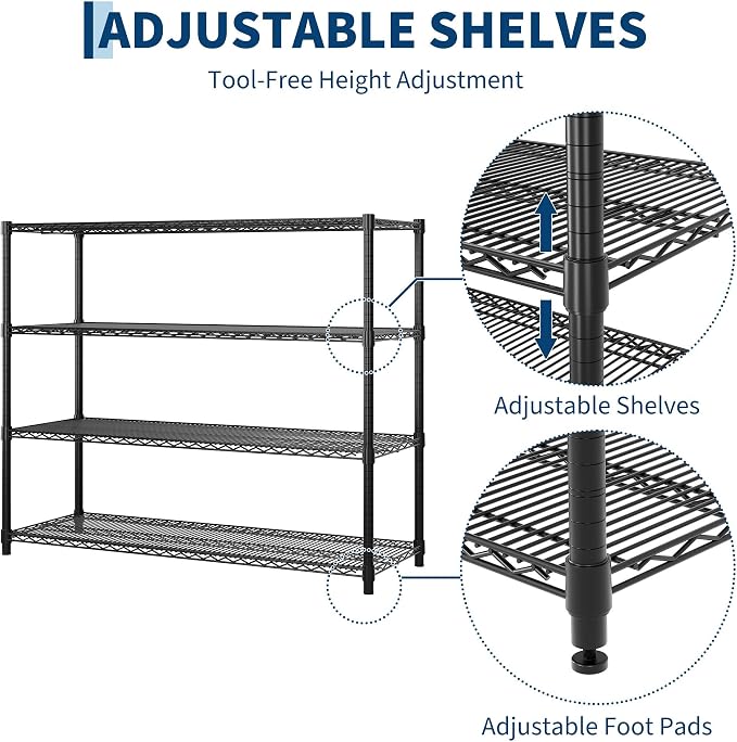Garvee 4-Tier Wire Shelving 2560LBS Heavy Duty Storage Shelves Garage Rack |
