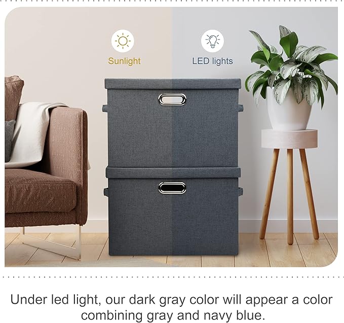 Graciadeco Large 17" 36 Quart Collapsible Stackable Storage Bins with Lids, 3 Packs Dark Gray Foldable Fabric Closet Storage Boxes with Lids, Heavy-duty Linen Cube Baskets(17x12x11) | 36 Quart 3 Pack Dark Gray Collapsible Stackable Linen Fabric 4 Handl...