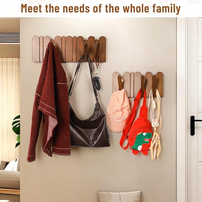 Wall Coat Rack for Entryway: Folding Wood 4 Hooks for Small Space | Modern Heavy Duty Wall Mounted for Mid Century Home Decor Bathroom Hallway Bedroom for Hanging Towel Jacket Backpack Bag
