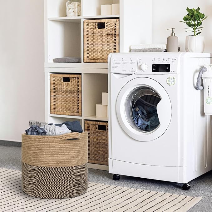MEGASKET Large Wicker Storage Basket, 16" x 14" Woven Baskets for Storage, Blanket Storage for Living Room, Big Round Wicker Bin for Laundry, Pillows, Towels, Shoes, Dog Kids Toy Box, Home Decor