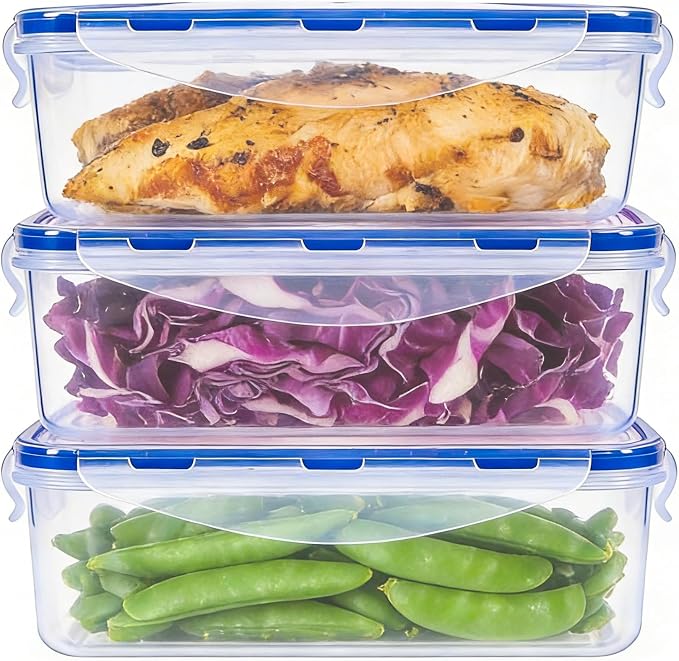 KIGI Food Storage Containers, Medium, Set of 3 (4.8 Cup) | Airtight Locking Lids, Leak-Proof, Ideal for Meal Prep, Lunch & Leftovers, Microwave & Freezer Safe, BPA-Free Plastic, 38 oz