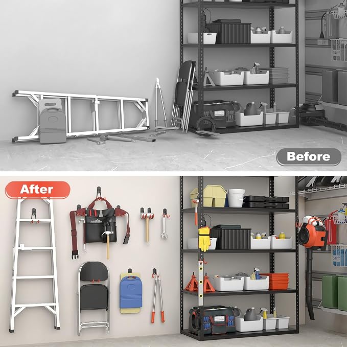 TORACK 15 PCS Garage Storage System Hooks, Shelving Hooks for Keyhole Shelving Units Wall Mount Utility Hooks for Tools, Ladders, Cords, Folding Chairs, Shovels and Rakes(Orange)