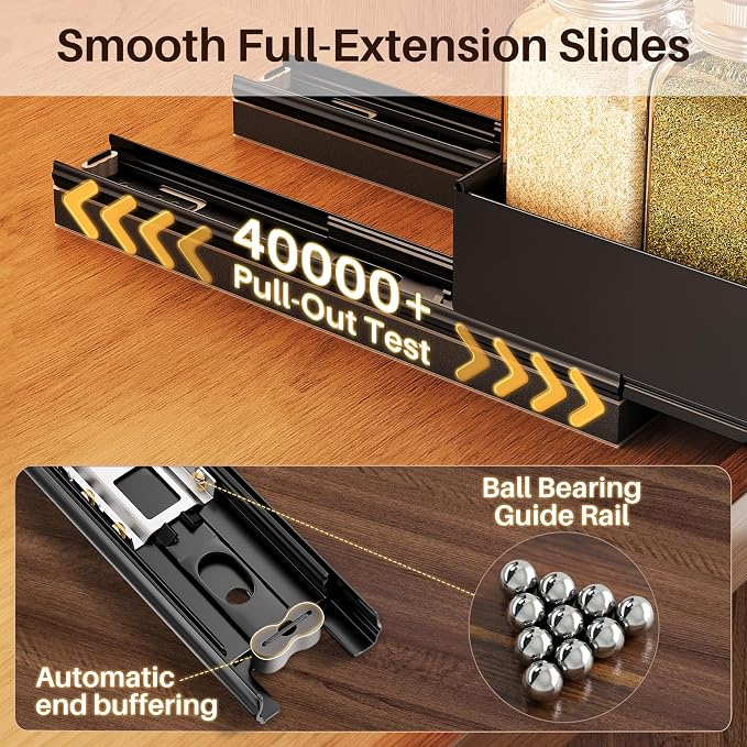 SNTD Pull Out Spice Rack Organizer for Inside Cabinets, Expandable,1-Pack | Adjustable Width 4.1" to 7.2", Smooth Ball Bearing Slides, No Drill Mounting, Fits 10" Deep Upper Cabinets