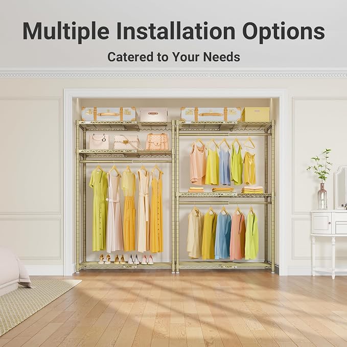 VIPEK X1 Expandable Clothes Rack Heavy Duty Adjustable Closet System, Gold | Adjustable Shelves and Hanger Rods from 2' to 3'5", Reach-in & Walk-in Closets Metal Garment Racks Portable Closet Organizer