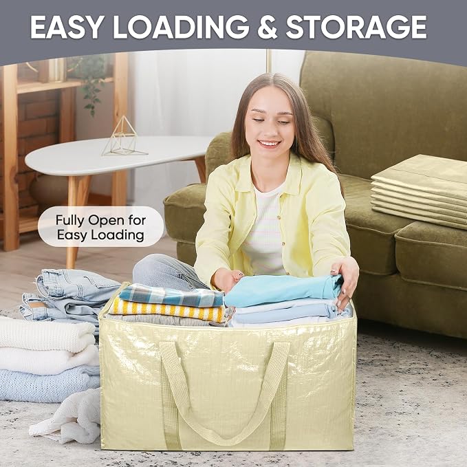 TICONN 2 Pack Extra Large Moving Bags Heavy Duty with Zippers & Carrying Handles, Durable Storage Bags Moving Boxes for Closet Organizers and Storage (2 Pack, Cream)
