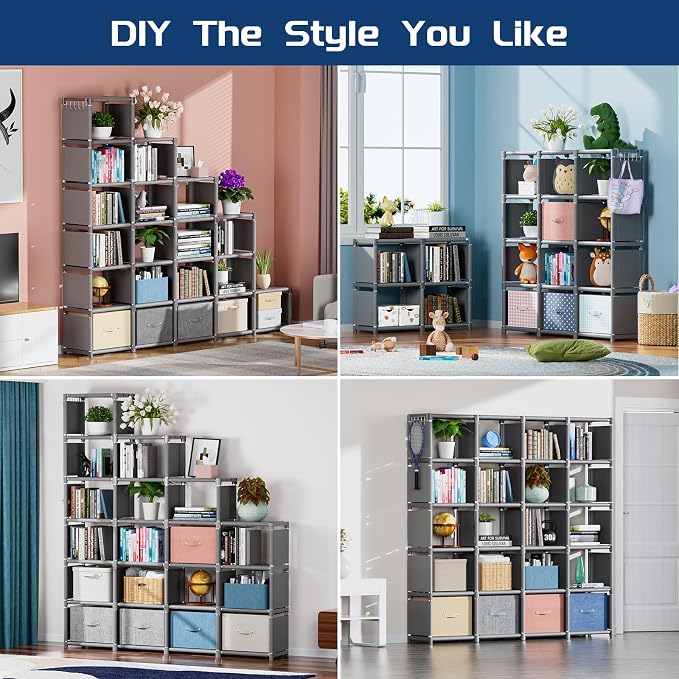 Mavivegue 20 Cube Book Shelf, Storage Organizer, Large DIY Bookcase, Metal Cube Bookshelf, Cubbies Closet Storage Organizer Shelves for Bedroom,Living Room,Home,Office