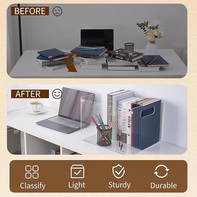 Clear Acrylic File Organizer, with Handles – Easy Assembly Required, Acrylic File Holder for Office, Letter/A4 Documents, Magazines & Binders – Fits Standard 8.5"x11" Paper Perfectly