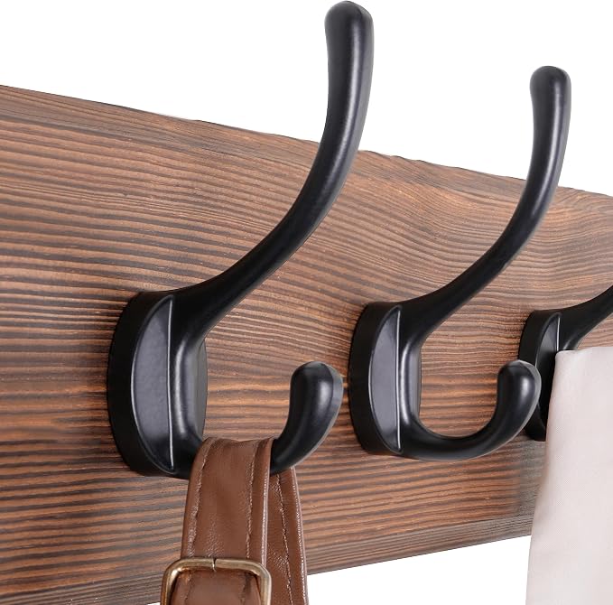 SKOLOO Rustic Wall Mounted Coat Rack, Case of 2, Pine Solid Wood Coat Hook Hanger - 10 Hooks for Hanging Clothes Robes Towels Coats