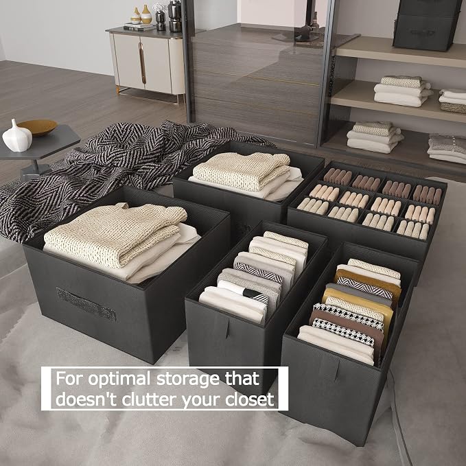 6-Shelf Hanging Closet Organizer with 5 Drawers, Non-Woven Storage, Black | Spacious compartments sort clothes & undergarments; foldable drawers add hidden storage for closets, wardrobes or RVs.