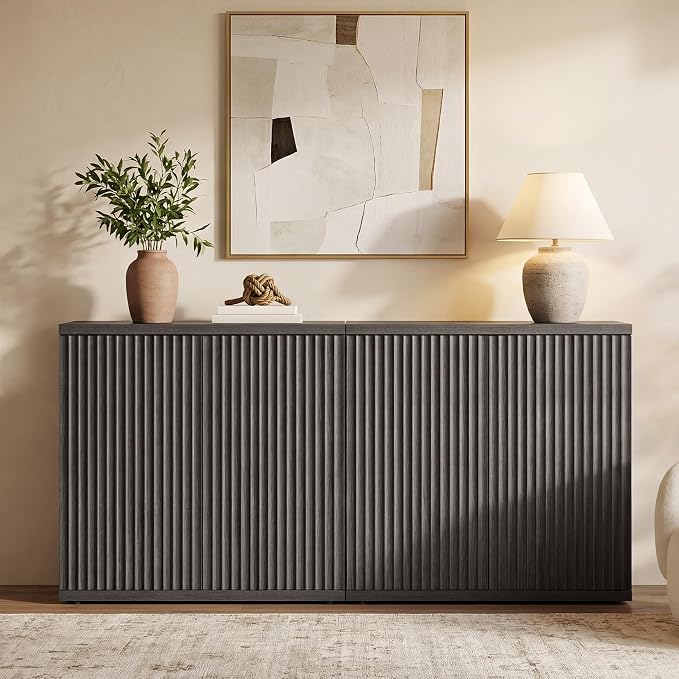 SICOTAS Buffet Cabinet with Storage Sideboard Cabinet with Doors & Shelves | Accent Sideboard Modern Credenza Fluted Storage Cabinet Mid Century Media Console for Living Room Kitchen Dining Hallway