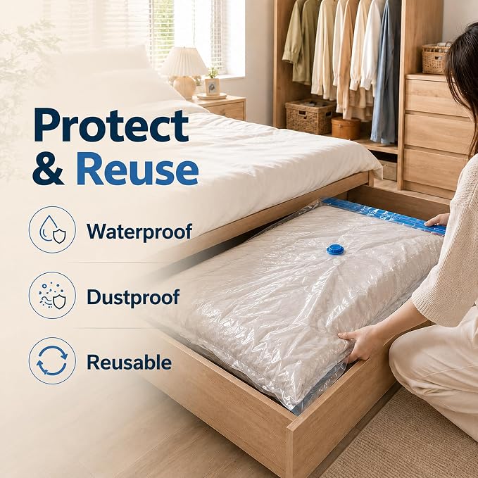 Jumbo Vacuum Storage Bags, 40 x 31 in, 8 Pack XXL Space Saver Bags, with Hand Pump, Vacuum Seal Bags for Blankets, Comforters, Bedding, Pillows, and Clothes