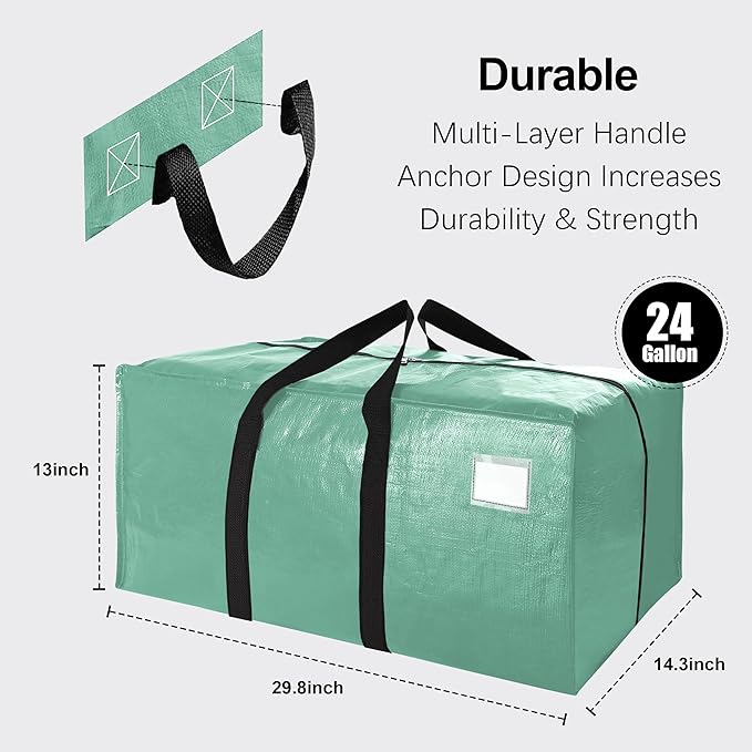 VELVETSURE 12 Pack Heavy Duty Large Moving Bags W/Backpack Straps - Strong Handles & Zippers, Storage Totes For Space Saving, Fold Flat, Alternative to Moving Box and Storage Bin, Teal