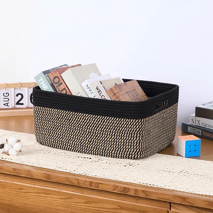 MiniArk Large Storage Baskets for Organizing, 17 x 13 x 7.5” Closet Shelf Baskets for Clothes Blanket Towels, Baby Nursery, Toy Bins Box, Woven Rope Baskets, 4 Packs Woven Brown
