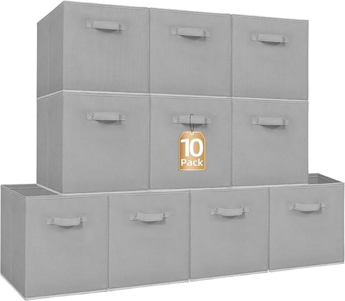 STORAGE MANIAC Storage Cubes, 13 Inch Collapsible Storage Bins with Handles, 10 Pack Fabric Foldable Bins for Organization, Durable Storage Bins for Closet, Shelves, Offices, 10-Pack Grey