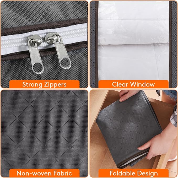 Lifewit 6 Pack 100L Clothes Storage Bins with Lids, Foldable Blanket Storage Bags with Zippers, Clear Window and Reinforced Handles, Closet and Organization for Clothing, Sweater, Comforter, Bedding