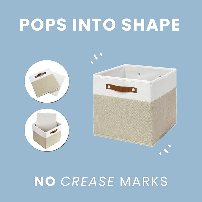 OrganiHaus 12x12 Cube Storage Bins, Set of 4 - Fabric Storage Cubes | Sturdy, holds its shape; odor-free; fits 12-inch cube shelves; vegan leather handles
