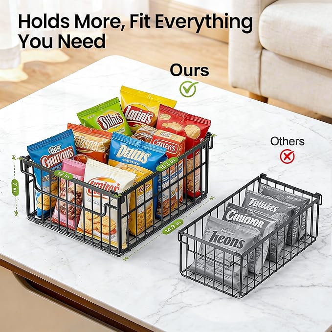 Freezer Organizer Bins, 6 Pack Enlarged Baskets for 5-9 Cu.FT Deep Freezer | Stackable Chest Freezer Organizer Bins, Foldable with Handles, Black Storage Container Baskets for Sort Frozen Meats