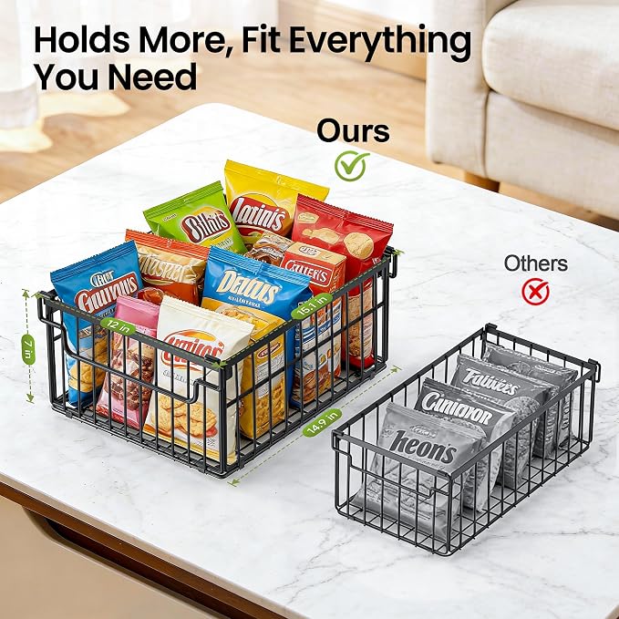 Freezer Organizer Bins, 3 Pack Enlarged Baskets for 5-9 Cu.FT Deep Freezer | Stackable Chest Freezer Organizer Bins, Foldable with Handles, Black Storage Container Baskets for Sort Frozen Meats