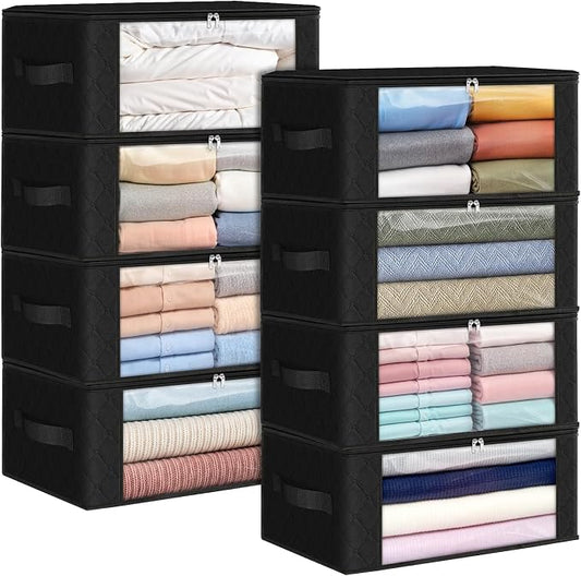 Fab totes 35L Closet Organizers and Storage, Foldable Under Bed Storage Containers, Storage bags for Organizing Bedroom, Closet, Clothing,Organization with Handle (8 Pack,Black)