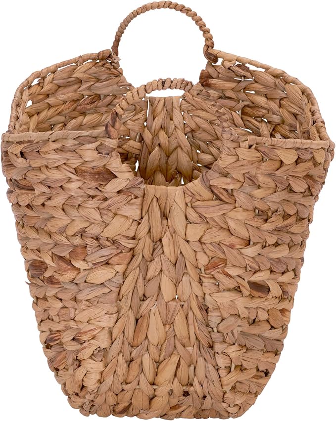 Household Essentials ML-4002 Tall Water Hyacinth Wicker Basket with Handles | Natural, Brown, Natural