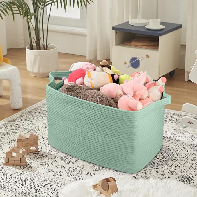 OIASKET 95L Extra Large Blanket Basket, 24" x 16.9" x 14.2" Woven Storage Basket for Living Room, Rectangle Nursery Blanket Storage for Toys, Towels, Dirty Clothes (Green)