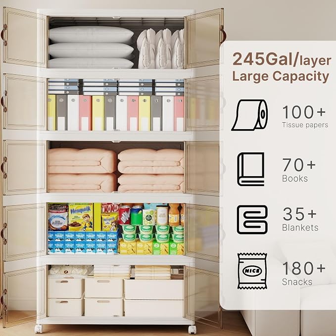 980QT Extra Large Stackable Storage Bins with Lids | & Wheels & Door, 245Gal Foldable Collapsible Closet Organizers, Plastic containers drawers for bedroom Dorm